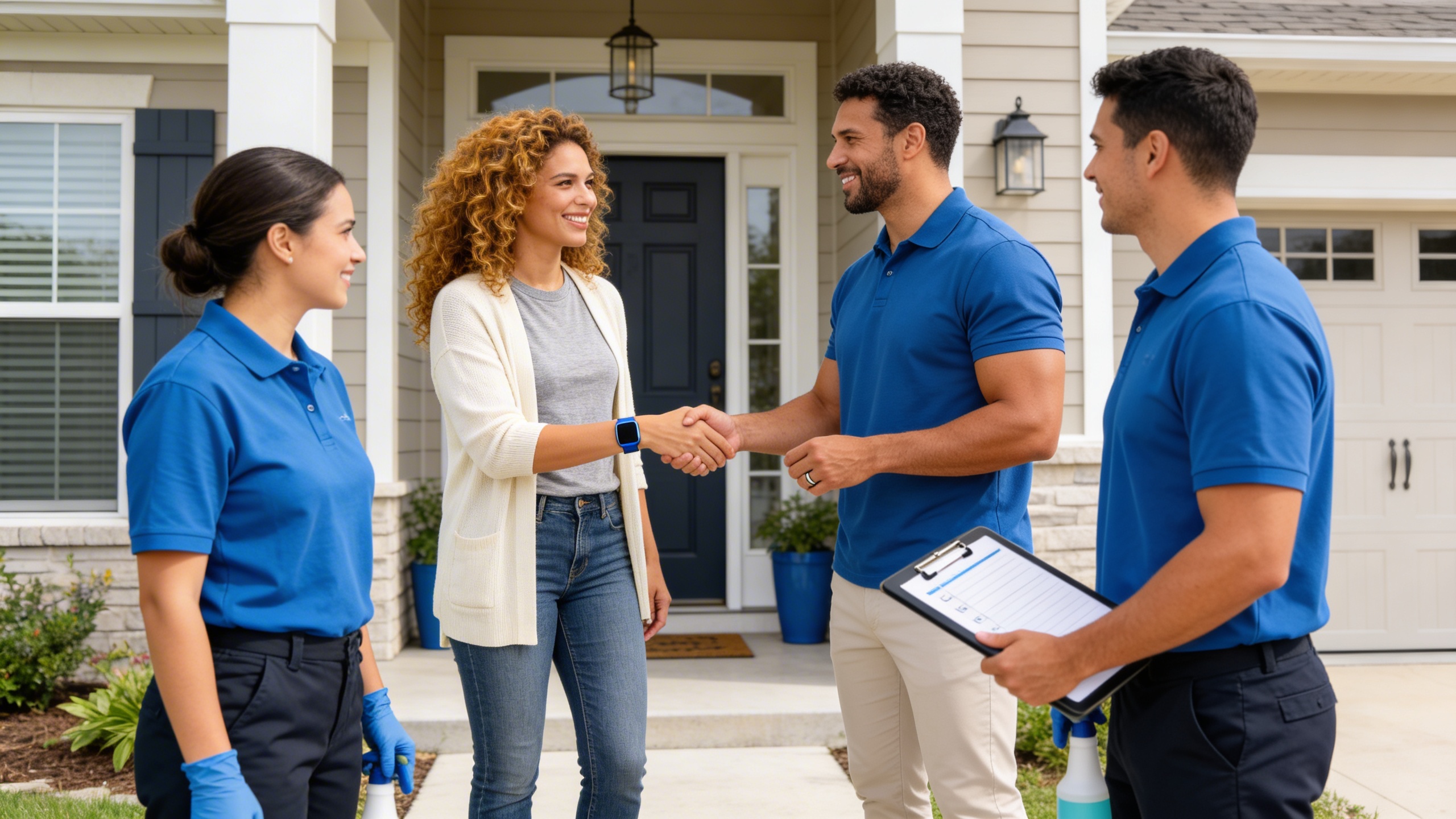 Astro Cleaning crew meeting clients
